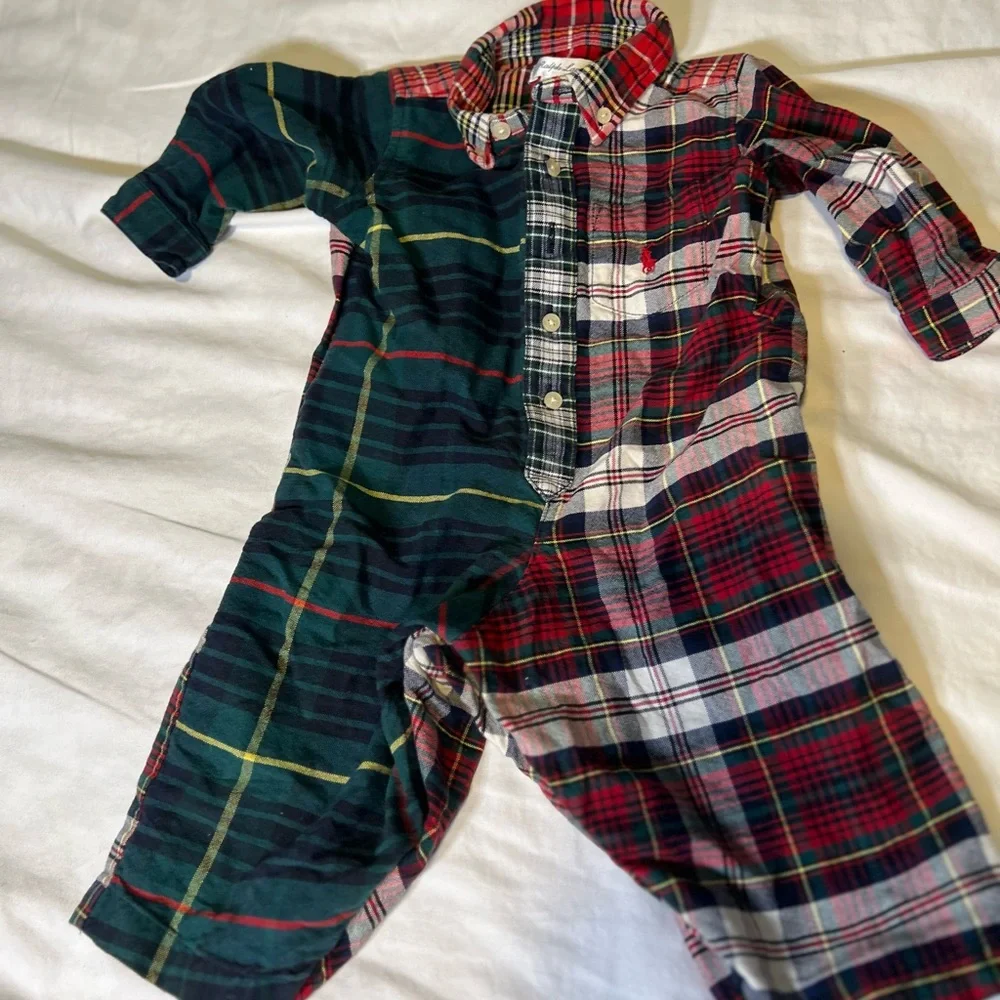 Ralph Lauren Christmas plaid cotton one piece boys
